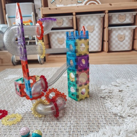 WOOPIE Klocki Magnetyczne Konstrukcyjne 3D Zestaw Edukacyjny Tor Kulkowy Kulodrom 126el.