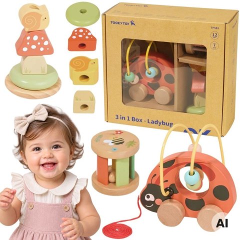 TOOKY TOY Zestaw Zabawek Box Montessori od 12m+ Biedronka do Zabawy Rozwojowej 3w1