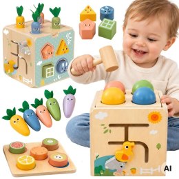 TOOKY TOY Drewniana Kostka Montessori Sorter Farma Edukacyjna 5w1