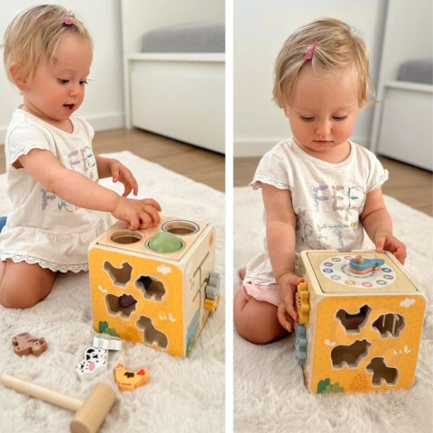 TOOKY TOY Drewniana Kostka Montessori Sorter Farma Edukacyjna 5w1