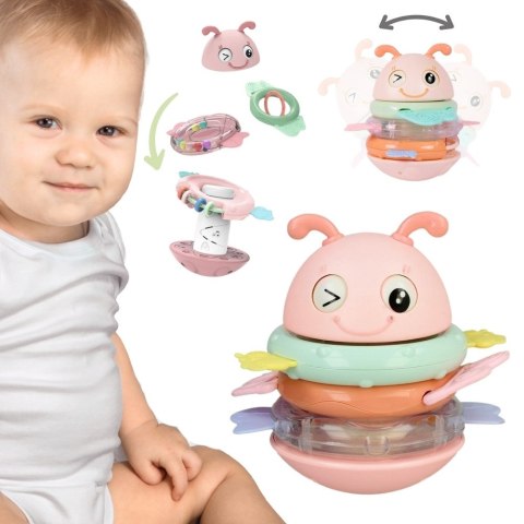 WOOPIE Baby Wańka Wstańka Zabawka Sensoryczna 2w1 Grzechotka Gryzak Różowa
