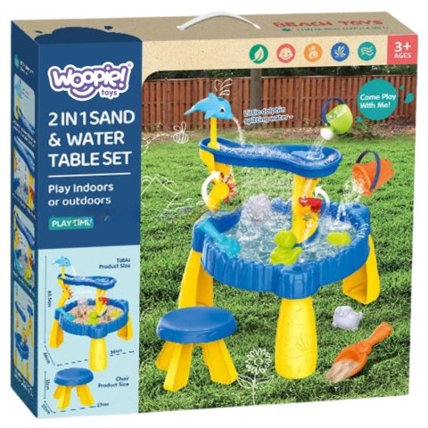 WOOPIE Stolik Wodny XL z Krzesełkiem 2w1 Piaskownica Delfinek 12el.