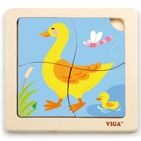 VIGA Poręczne Drewniane Puzzle Kaczuszka Układanka 4 elementy