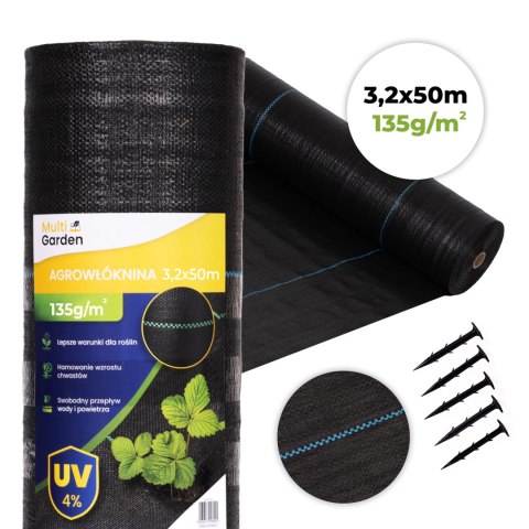 Agrowłóknina czarna MultiGarden 135g 3,2x50m z kołkami