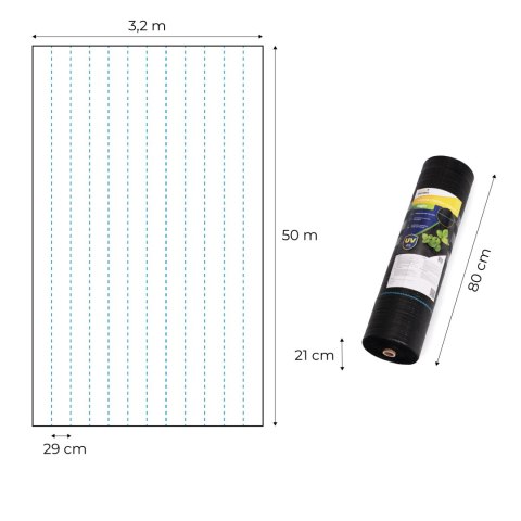 Agrowłóknina czarna agrotkanina UV 90g mata antychwastowa 3,2x50m kołki MulltiGarden