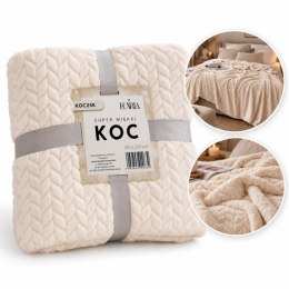 Mięciutki koc pluszowy z tłoczeniem 3D WARKOCZ 180x200 cm kremowy KOC25K