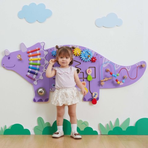 VIGA Drewniana Tablica Sensoryczna-Manipulacyjna EDU Triceratops