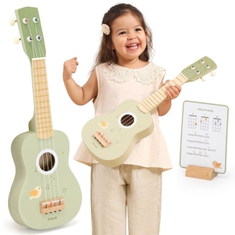 Viga Drewniane Ukulele Gitara Dla Dzieci Zielone Z Nutami