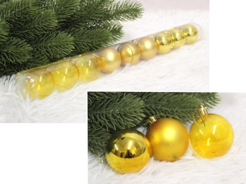 Bombki plastikowe TUBA 4 cm kpl. 9 ZŁOTE połysk mat transparentne ZX-002
