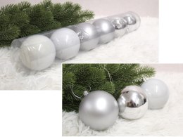 Bombki plastikowe tuba 8 cm kpl. 6 SREBRNE połysk mat perła ZX-013