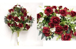 Bukiet RÓŻA wys.45 cm 12 łodyg kwiat 5 x 3 cm + pąki CZERWONY CIEMNY MZ-303D