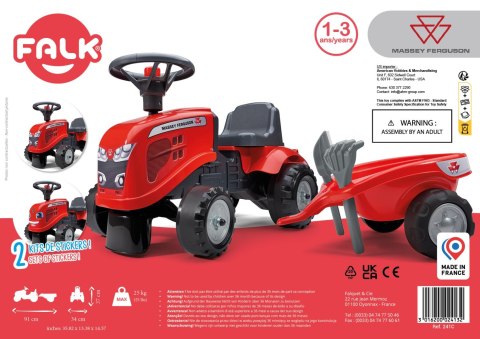FALK Jeździk Traktorek Z Przyczepką Massey Ferguson Odpychacz Czerwony