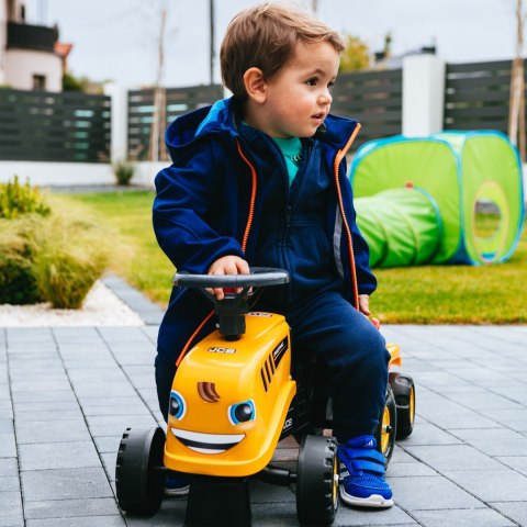 FALK Traktorek Jeździk JCB Pomarańczowy Z Przyczepką Łopatka Grabki