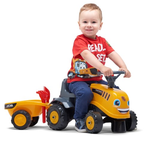 FALK Traktorek Jeździk JCB Pomarańczowy Z Przyczepką Łopatka Grabki