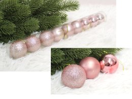 Bombki plastikowe TUBA 4 cm kpl. 9 RÓŻOWE połysk mat brokat ZX-004