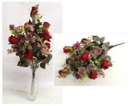 Bukiet mieszany RÓŻA CLEMATIS wys. 52 cm 18 łodyg 9 róż 6 x 3 cm FIOLETOWO CZERWONY HS-034C