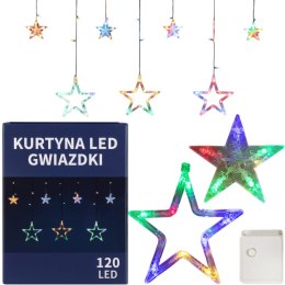 KURTYNA ŚWIETLNA GWIAZDKI OZDOBY ŚWIĄTECZNE LAMPKI 120 LED MULTIKOLOR