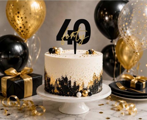 Topper na tort 40. urodziny „forty" 9 x 12cm PF-TO40