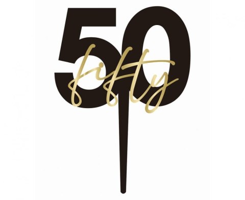 Topper na tort 50. urodziny „fifty" 9 x 12cm PF-TO50