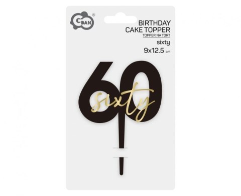 Topper na tort 60. urodziny „sixty" 9 x 12,5cm PF-TO60