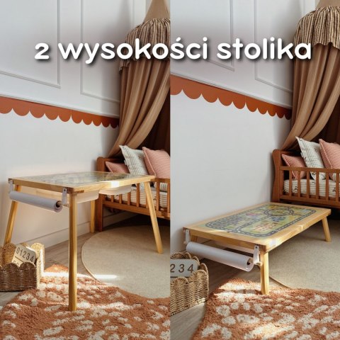 WOOPIE GREEN Drewniany Stolik Aktywności 3w1 Montessori Pojemniki Mapa Miasta Papier Rysunkowy
