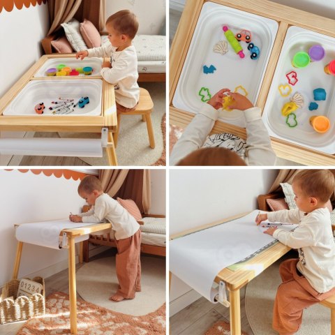 WOOPIE GREEN Drewniany Stolik Aktywności 3w1 Montessori Pojemniki Mapa Miasta Papier Rysunkowy