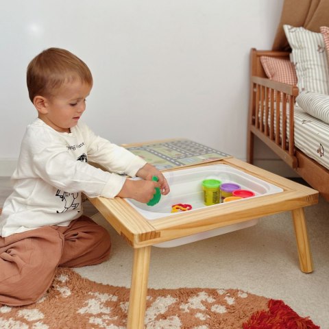WOOPIE GREEN Drewniany Stolik Aktywności 3w1 Montessori Pojemniki Mapa Miasta Papier Rysunkowy