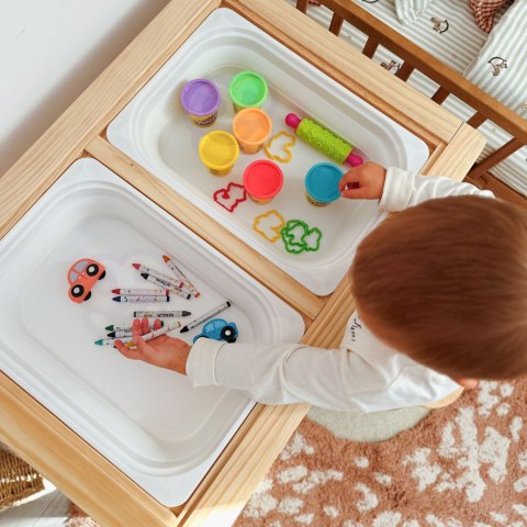 WOOPIE GREEN Drewniany Stolik Aktywności 3w1 Montessori Pojemniki Mapa Miasta Papier Rysunkowy