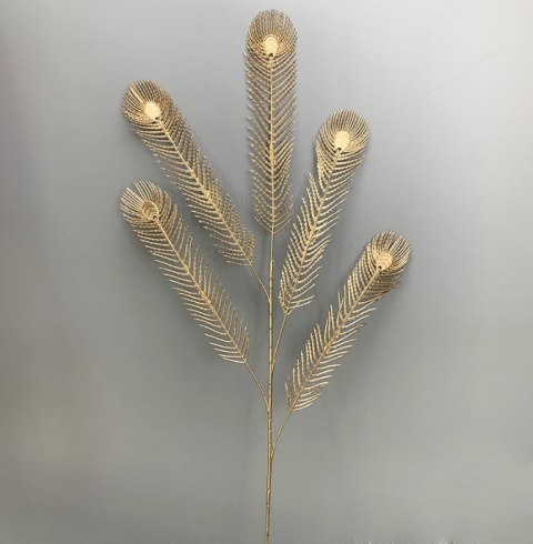 Gałązka silikonowa 5 PAWICH PIÓR 95cm ZŁOTA LAP-115