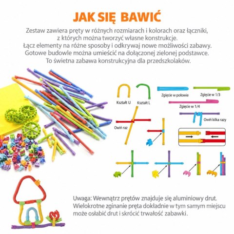 WOOPIE Klocki Słomki Konstrukcyjne 3D Patyczki Rurki Zestaw Kreatywny 85 EL
