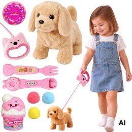 WOOPIE Interaktywny Brązowy Piesek na Smyczy z Akcesoriami
