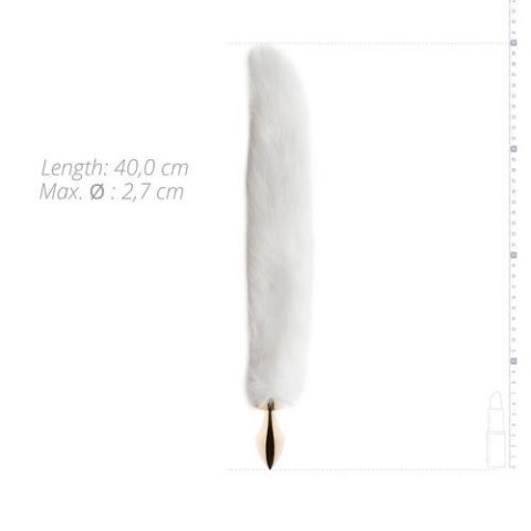 Metalowy korek analny z futrem – złoty plug z lisim ogonem 40 cm