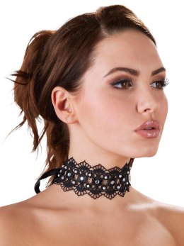 Naszyjnik obroża choker haftowany z kamykami czarny