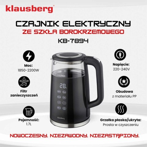 CZAJNIK ELEKTRYCZNY 1,7L KLAUSBERG KB-7894 LED REULACJA TEMPERATURY