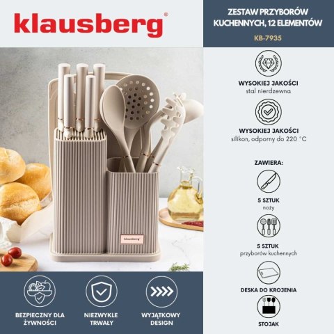 Zestaw noży i przyborów kuchennych z deską Klausberg