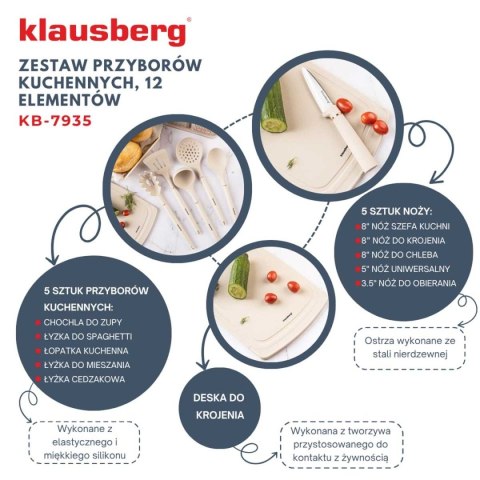 Zestaw noży i przyborów kuchennych z deską Klausberg